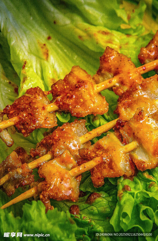 美味鸡肉串配鲜嫩生菜