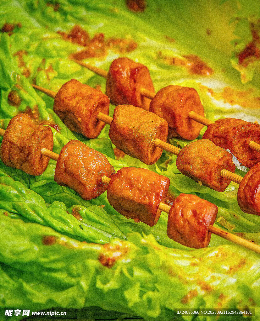 烤串上的美味肉块