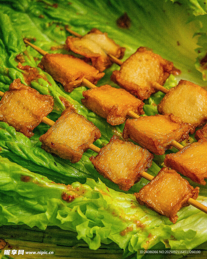 生菜上的美味炸物