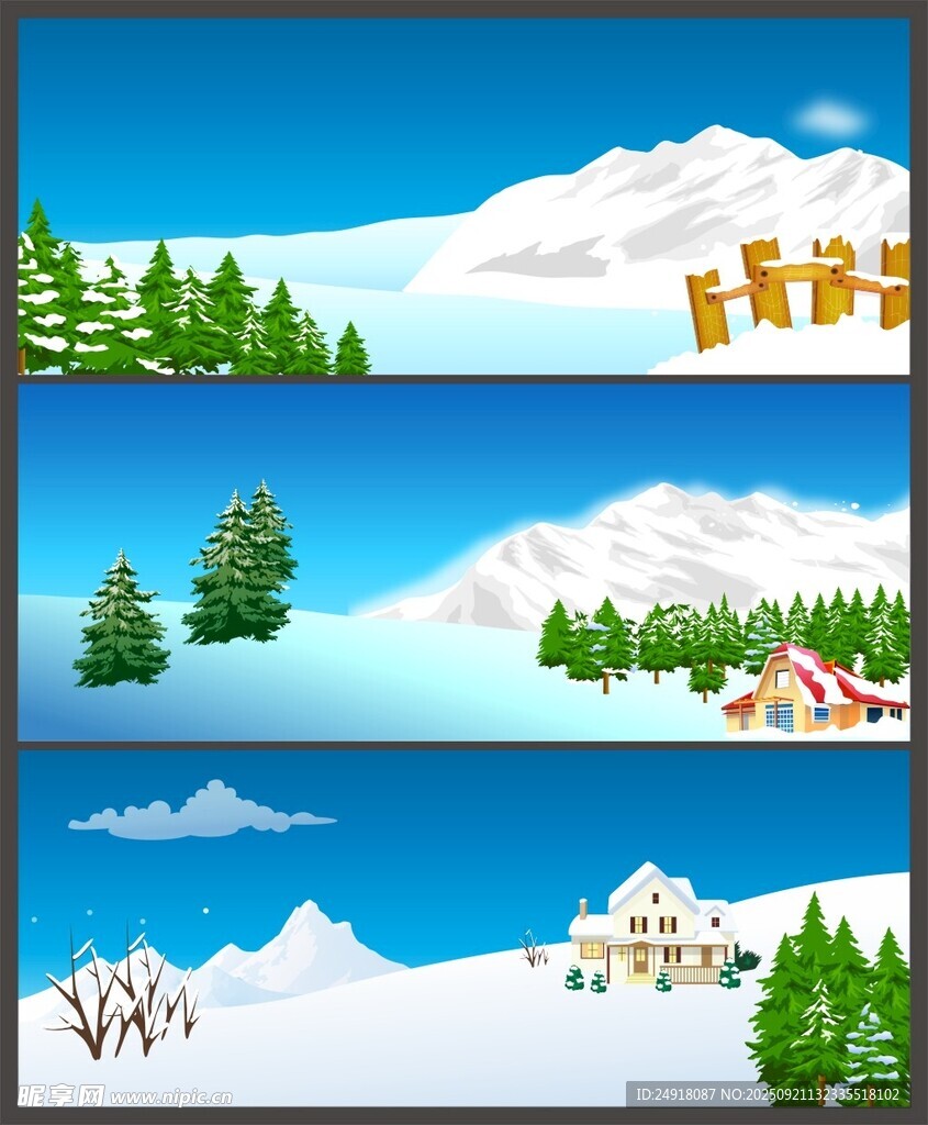 冬日雪景风景插画
