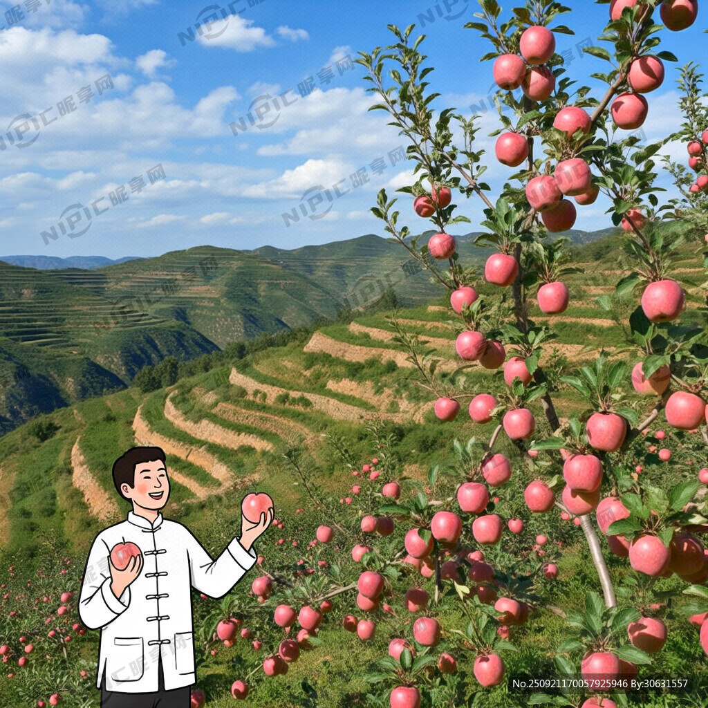 宜君苹果 体现梯田 苹果树