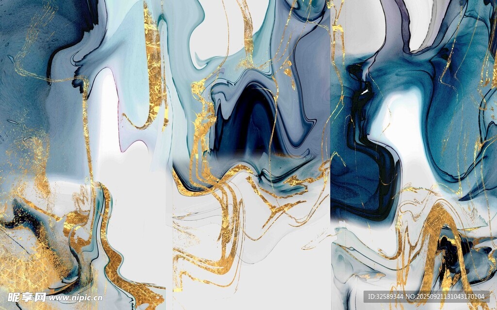 抽象蓝金流体艺术画作