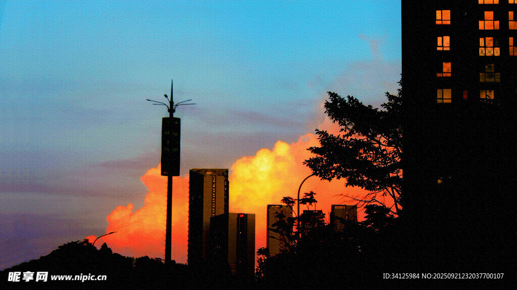 城市黄昏天际线美景