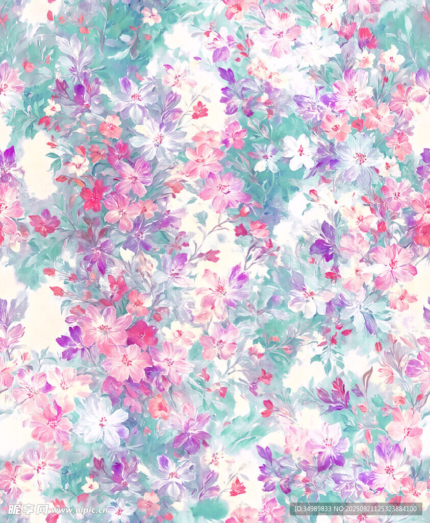 梦幻多彩抽象花卉图案