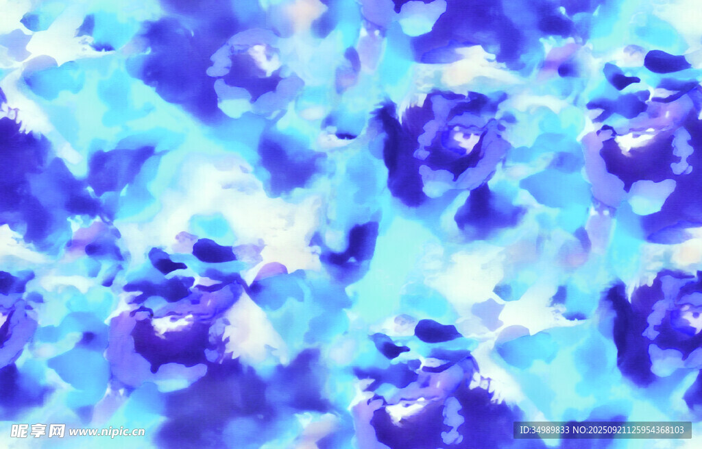 梦幻蓝调抽象水彩图案