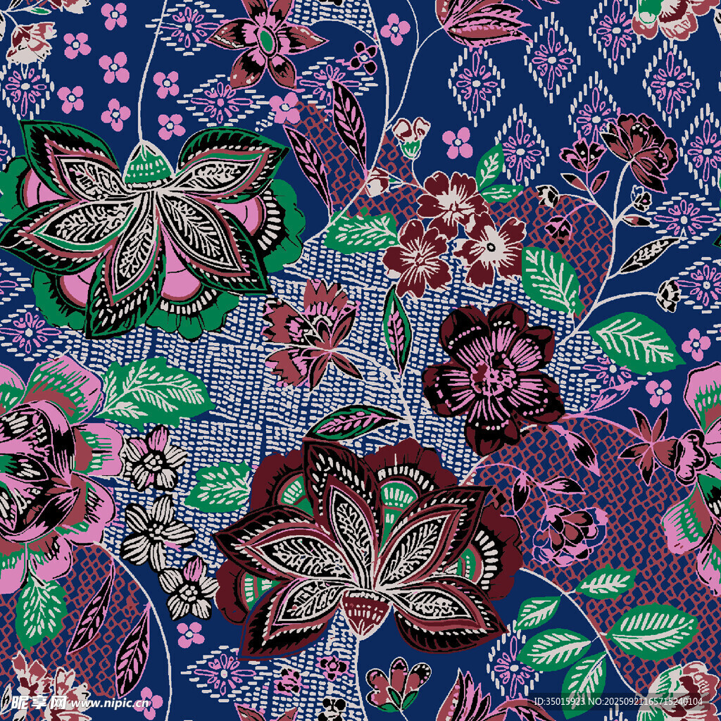 绚丽多彩花卉图案布料
