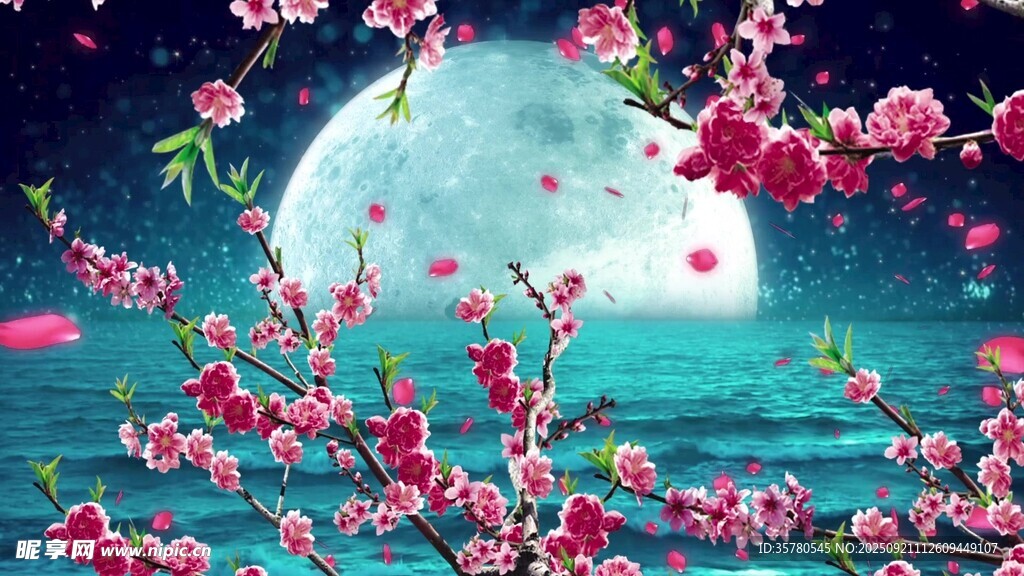 月夜下的烂漫桃花