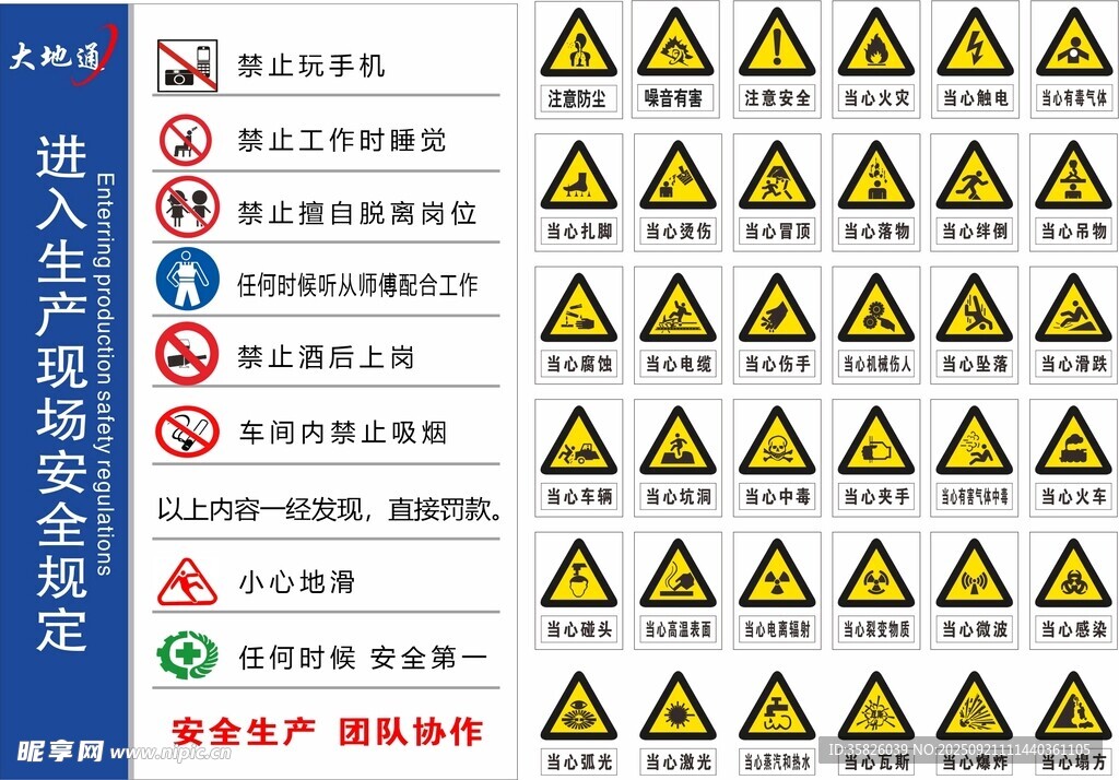 进入生产现场安全规定安全警示牌