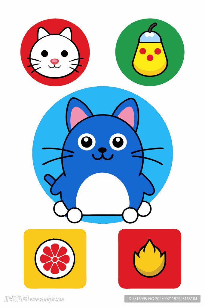 可爱猫咪与多彩图标