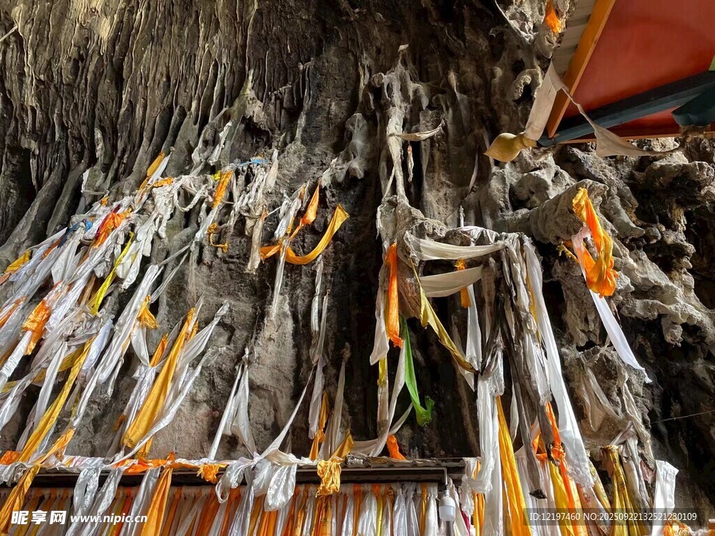 藏区祈福经幡悬挂于树