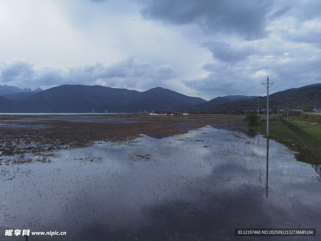 雨后积水的乡村道路景观