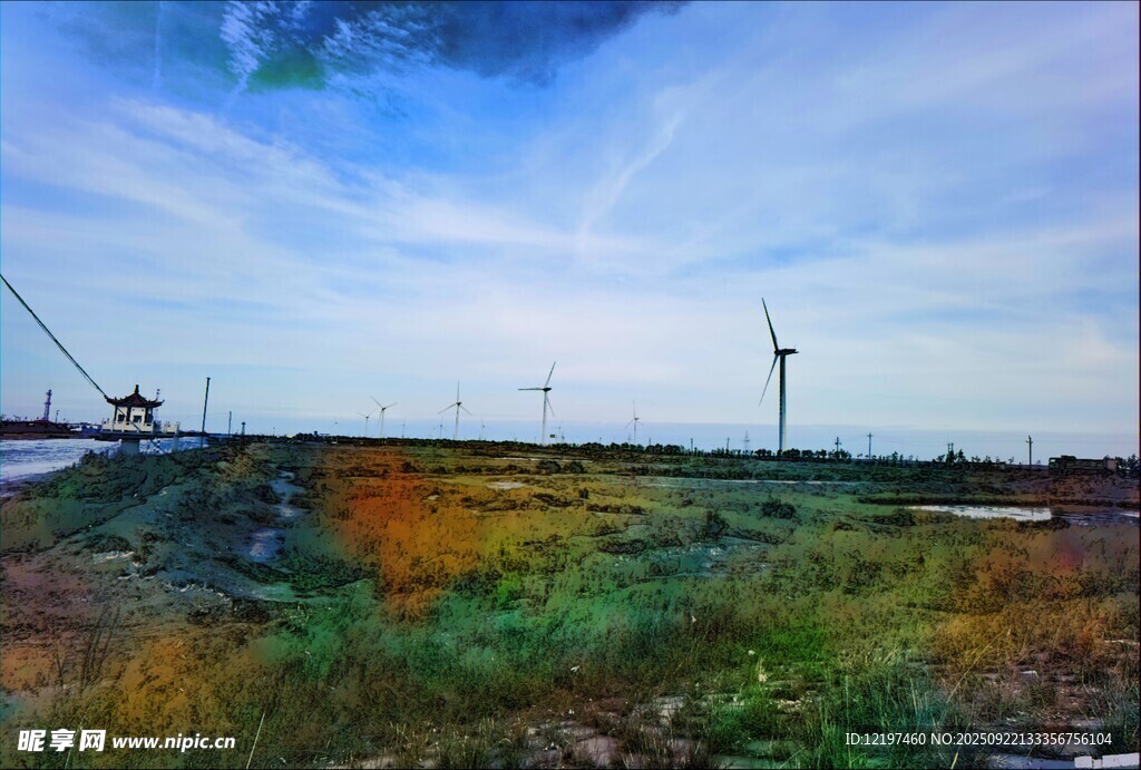 田野上的风力发电景观