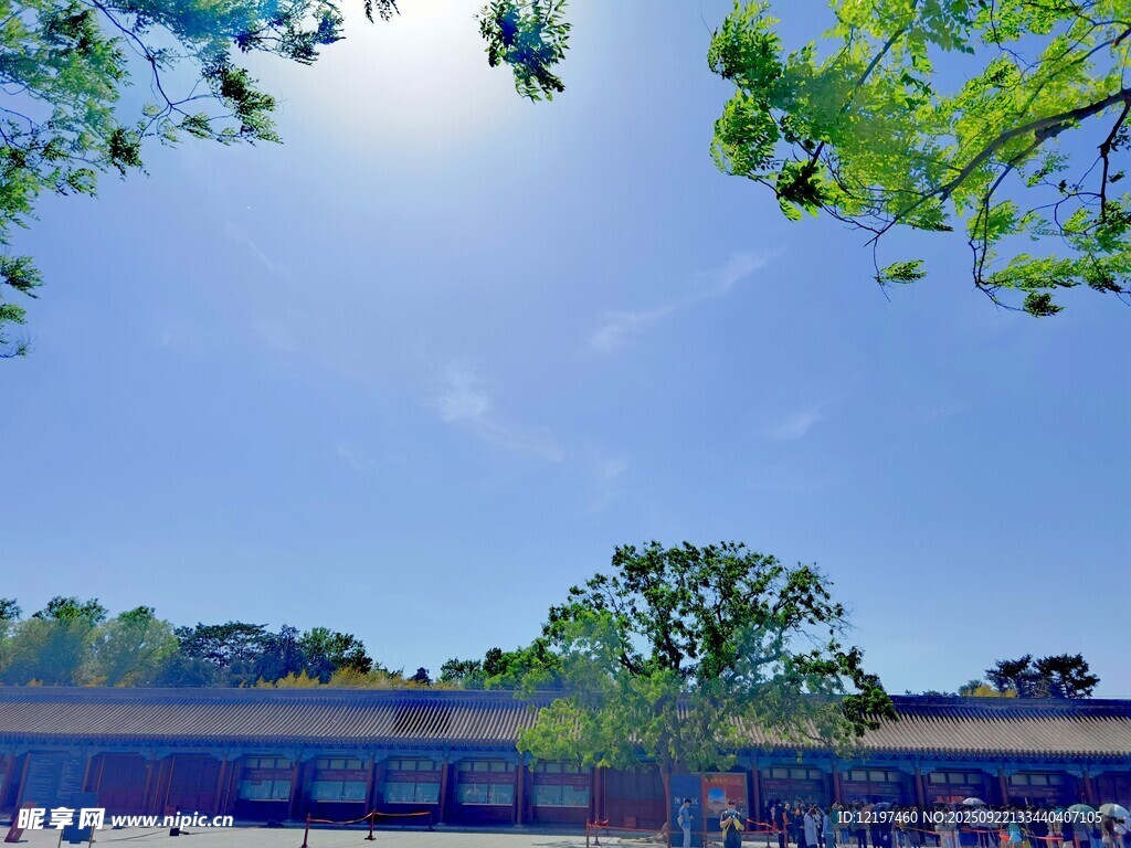 蓝天绿树旁的建筑景观