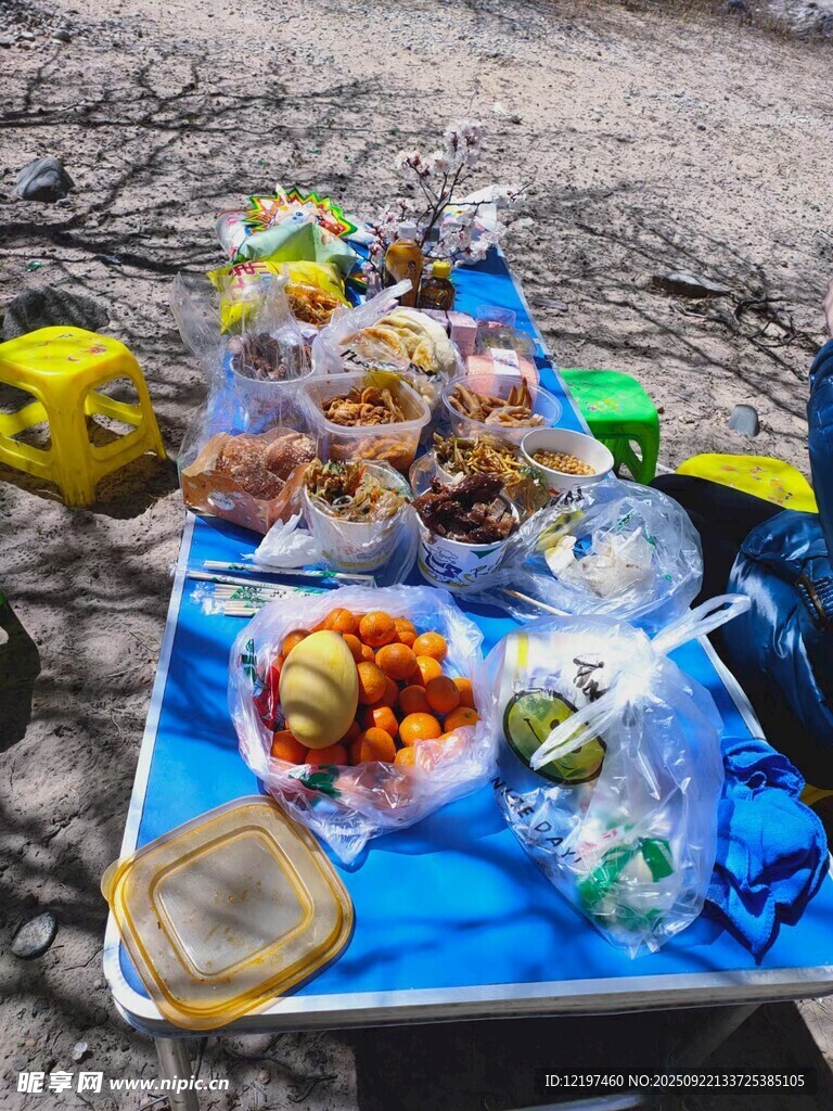 户外野餐美食丰富场景