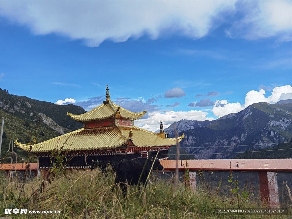 山间金顶古建筑风景