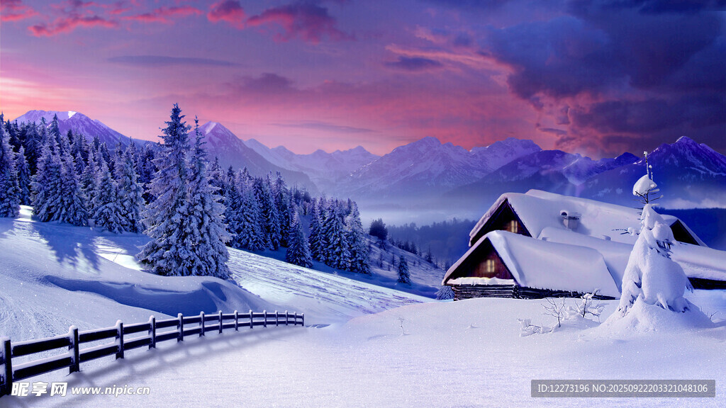 冬日雪景中的温馨小屋