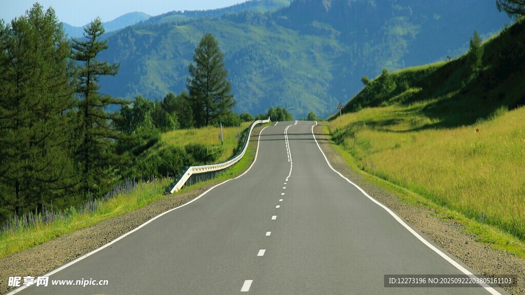 蜿蜒公路穿行于青山绿野