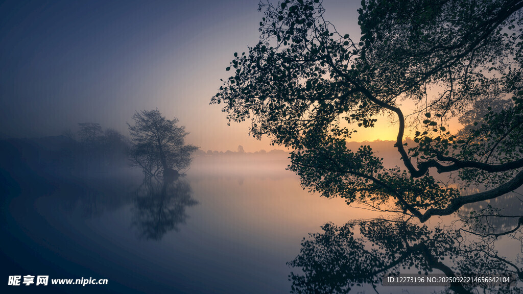 湖畔晨景 