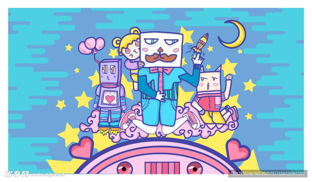 梦幻卡通城堡插画