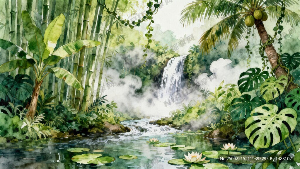 手绘 绘画 热带丛林 热带雨林