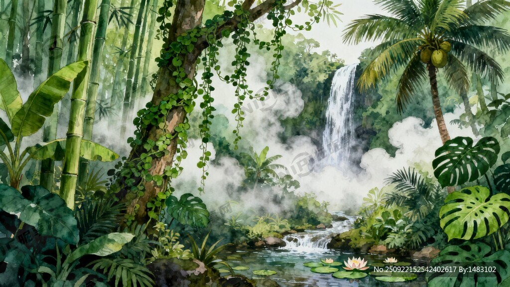 手绘 绘画 热带丛林 热带雨林