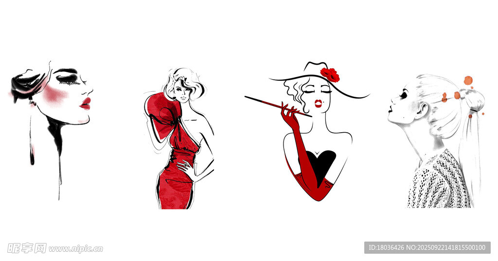 手绘优雅线条女性抽象画png