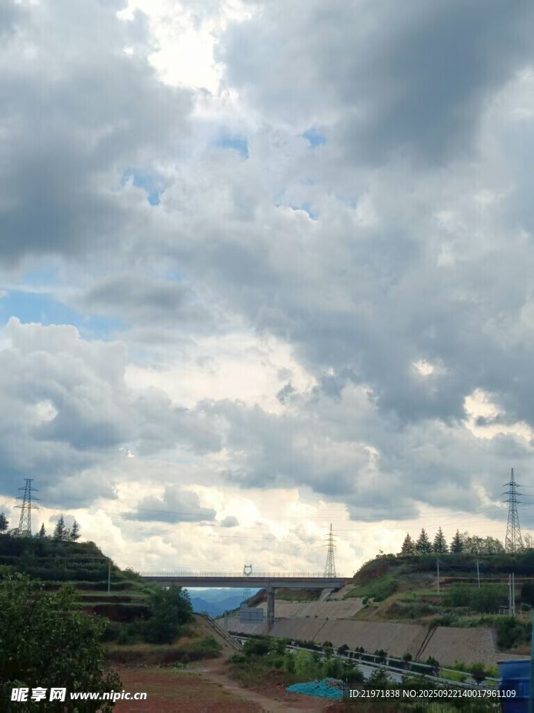 城市河畔多云天空景观