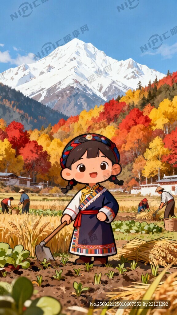 藏族卡通娃娃乡村振兴