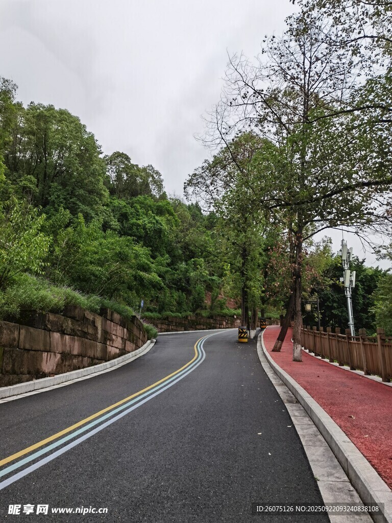 蜿蜒山间公路绿意环绕