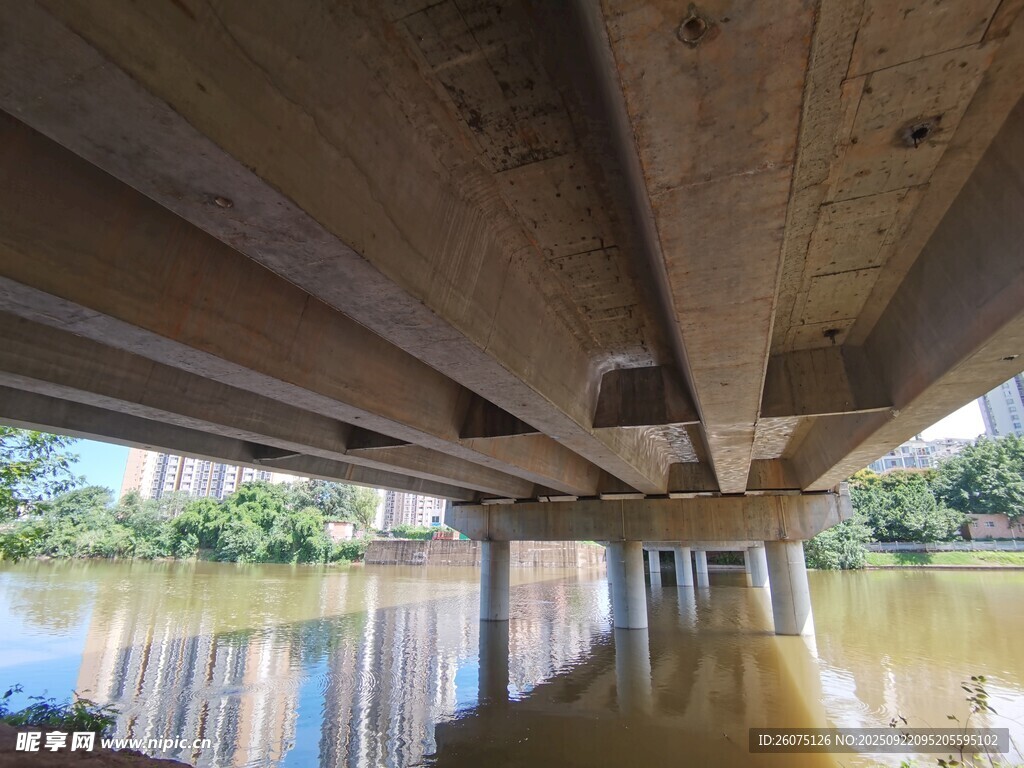 桥下河水与桥梁结构景观