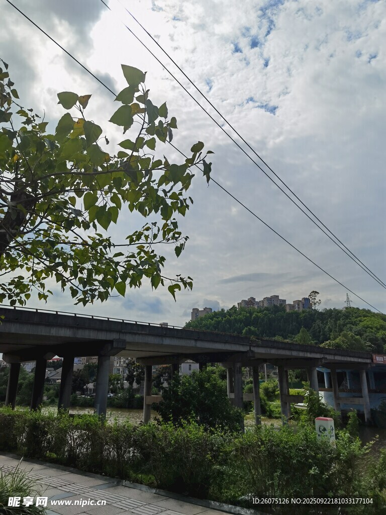 户外河畔桥梁风景图