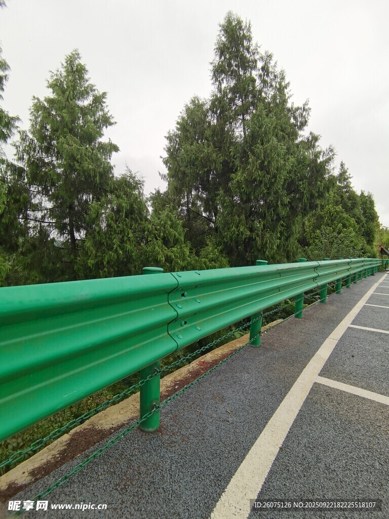 公路旁的绿色护栏