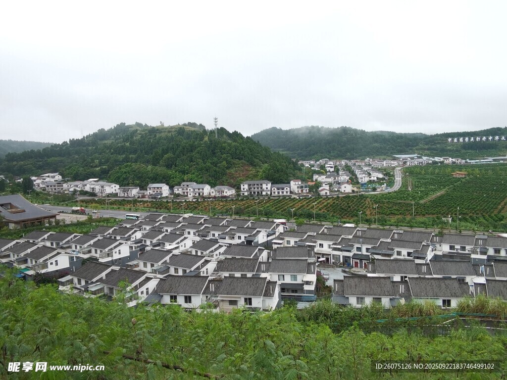 俯瞰错落有致的村庄景观