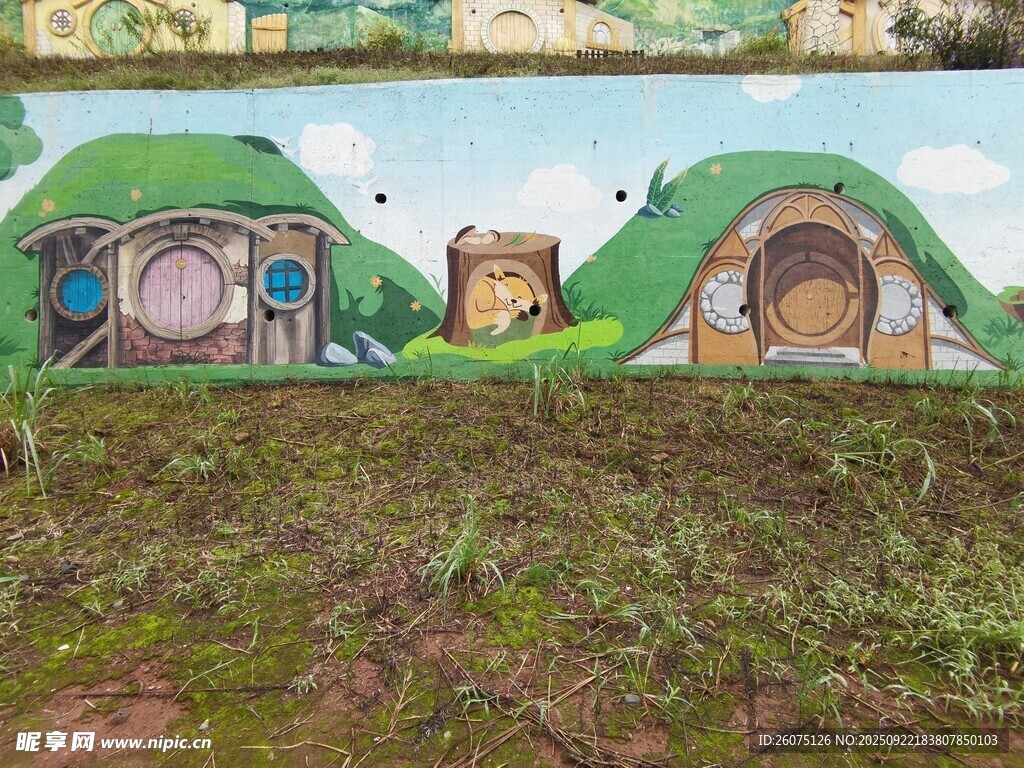 童话风绿顶小屋景观