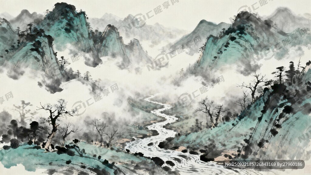山谷 中国风 中国画 山水