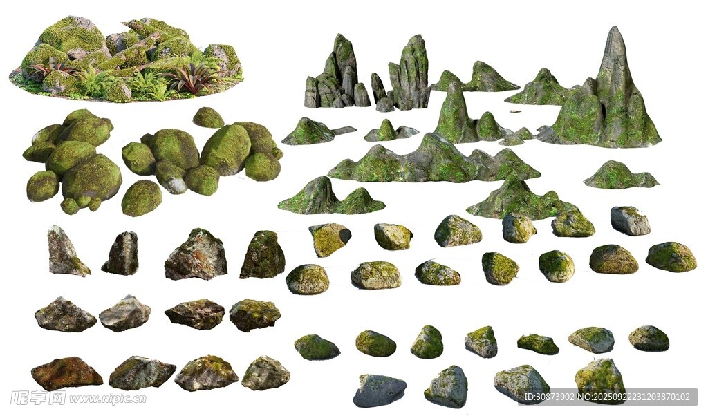 卡通风格山石绿植素材包