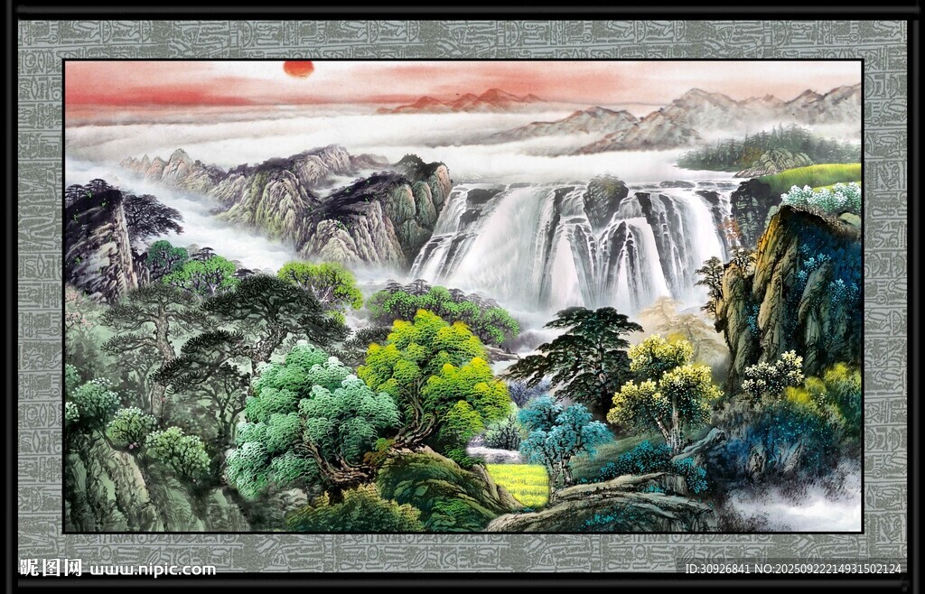 壮丽山水瀑布景观图
