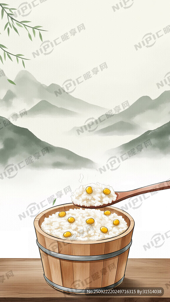 糯米饭  桶装 现蒸 手绘