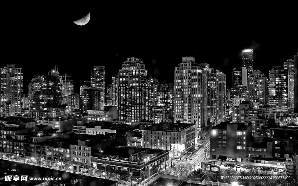 夜晚繁华都市天际线