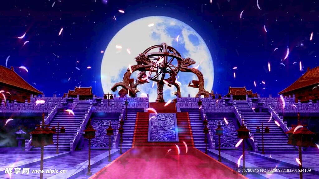 梦幻月夜下的城堡景观