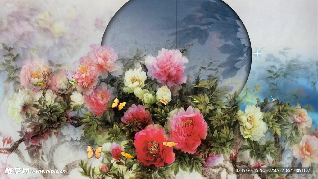 繁花簇拥的圆形艺术景致