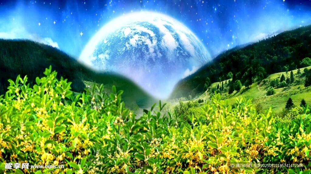 梦幻星球下的绿野风光
