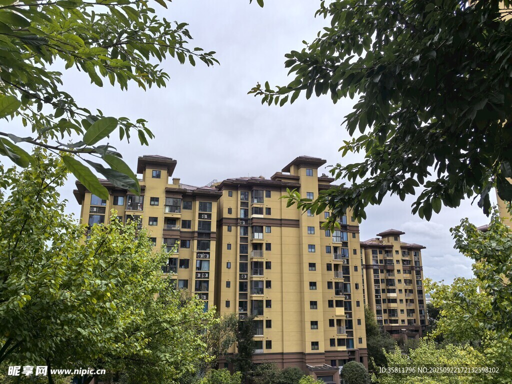 绿树环绕的高层住宅区