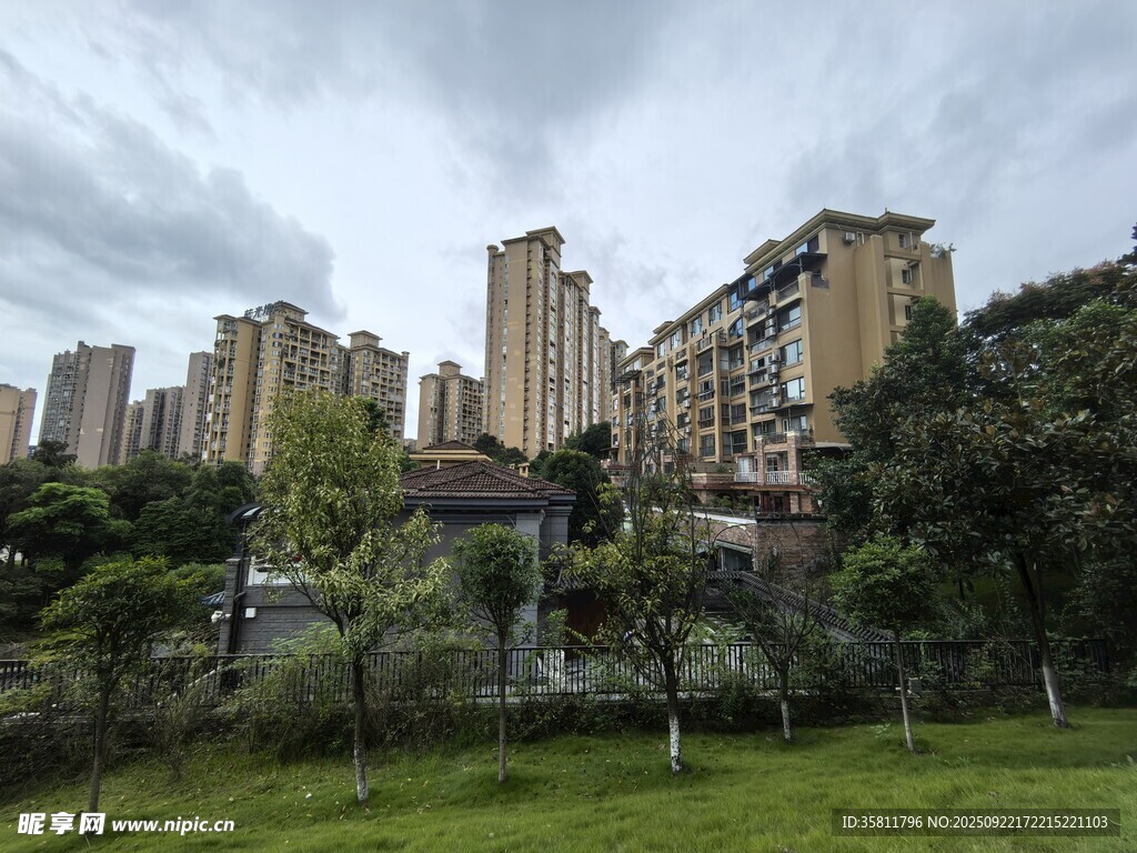城市住宅区的绿意景观