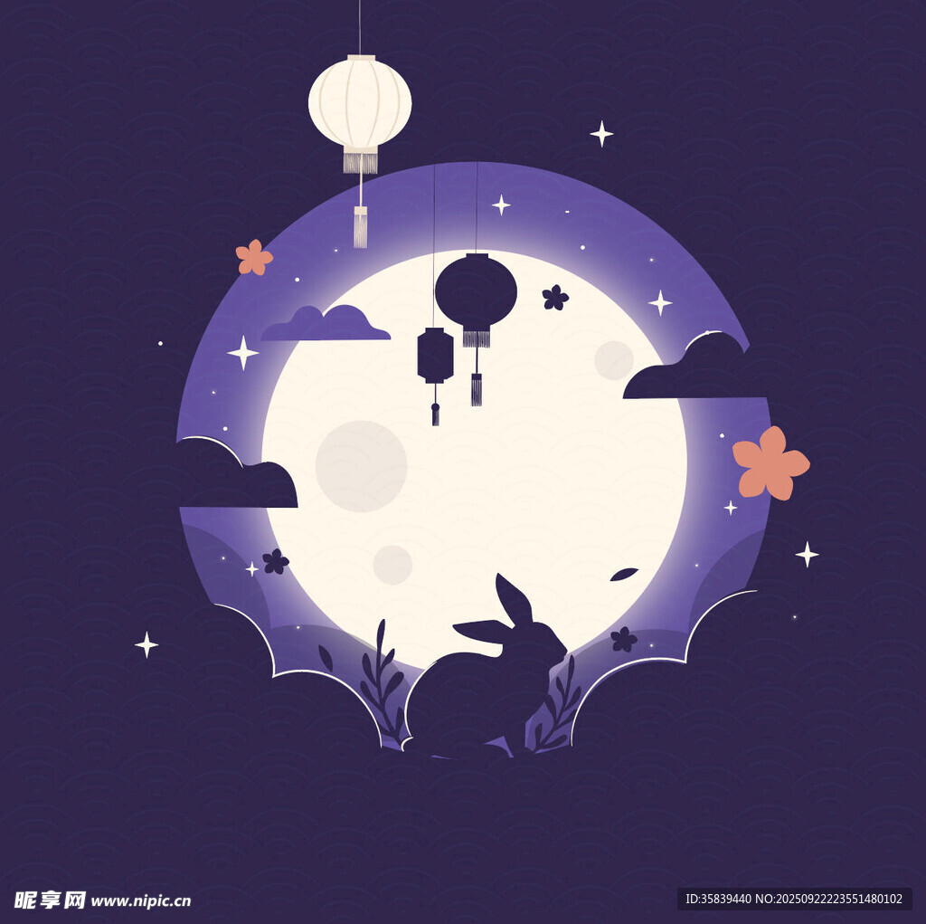 月夜下的兔子与梦幻气球