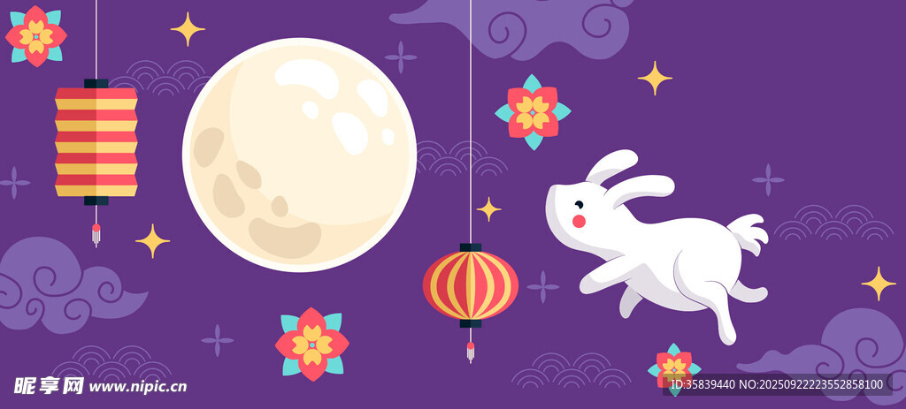 中秋月夜白兔与传统元素