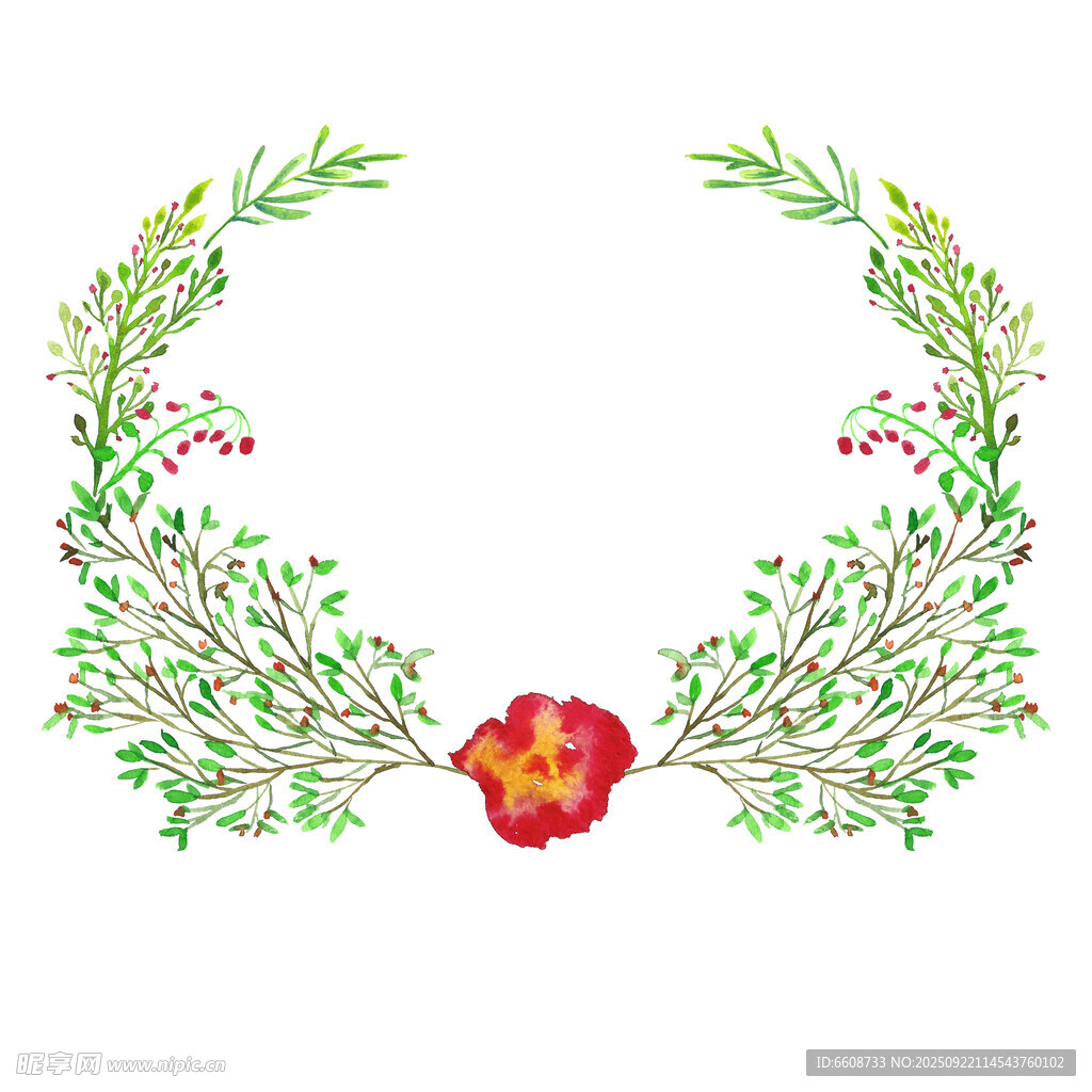 花卉绿叶组成的精美花环