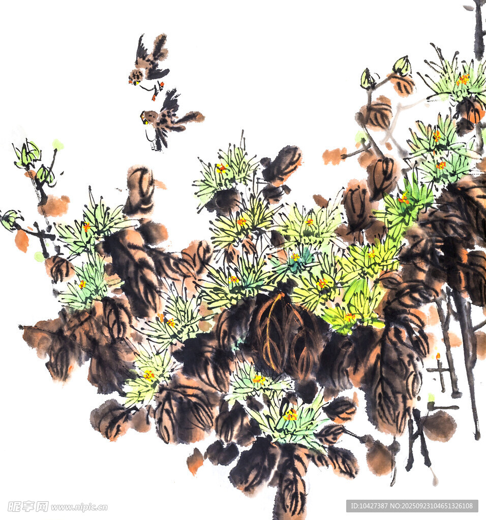 水墨风植物花卉绘画作品