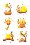 中秋玉兔月亮花灯桂花插画组图