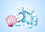 海浪与贝壳插画